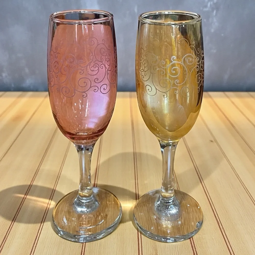 Cristalleria Fumo champagne flutes, set of 4,vintage, crystal,hand made in Italy